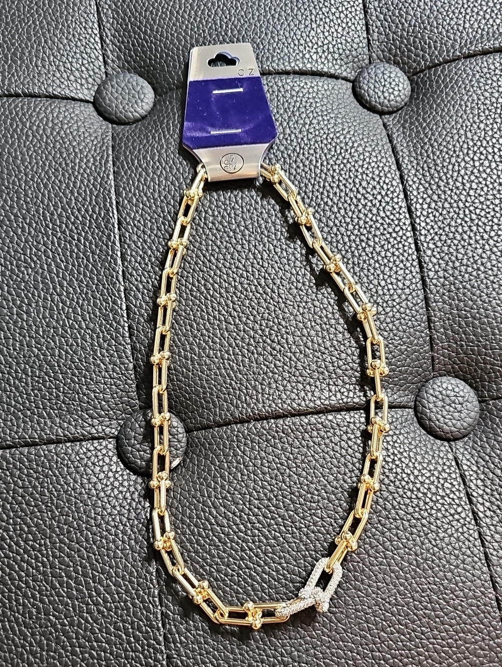Gold-Tone Link Necklace with Pave Accent - Women Jewelry